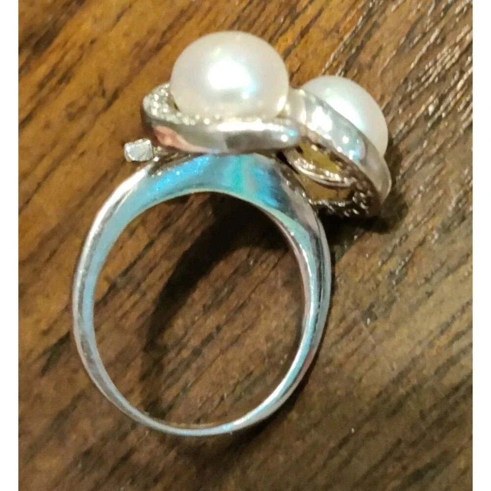 VTG Genuine Triple Pearl 925 Sterling Silver Ladies Ring Size 6 Missing 1 Pearl